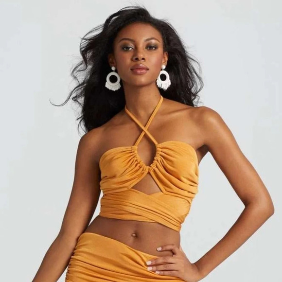 Lord & Taylor X Gabrielle Union Knot Front Shimmer Cropped Top XXL Baddie Summer - Picture 2 of 5